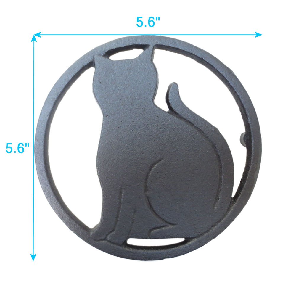 Black Cat Metal Trivet with Feet for Kitchen or Dining Table - Cast Iron - 5.6-Inches Across - More Than One Makes a Set for Countertop - Popular Cat Lover Gifts and Halloween Decorations