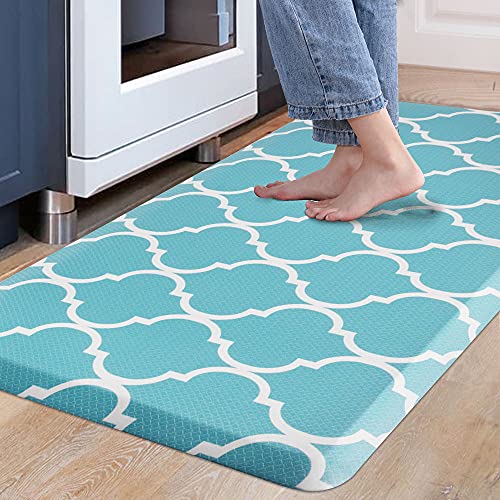 Carvapet Kitchen Mat Cushioned Anti-Fatigue Comfort Standing Mat Waterproof Non-Slip Kitchen Mats and Rugs Quality PVC Ergonomic Foam Mat for Kitchen Office Laundry Moroccan Trellis,Teal,17.3"x39"