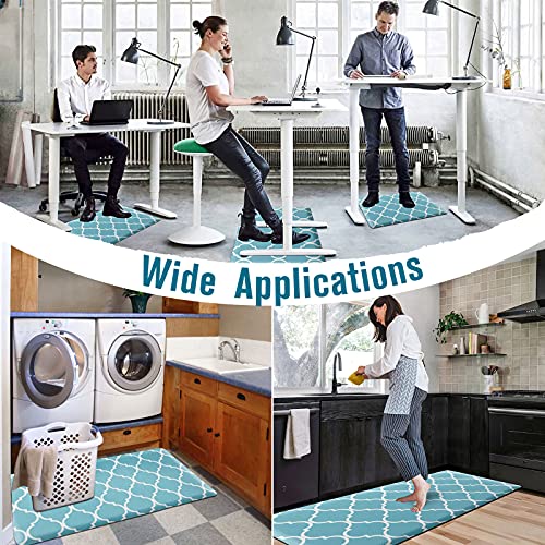 Carvapet Kitchen Mat Cushioned Anti-Fatigue Comfort Standing Mat Waterproof Non-Slip Kitchen Mats and Rugs Quality PVC Ergonomic Foam Mat for Kitchen Office Laundry Moroccan Trellis,Teal,17.3"x39"