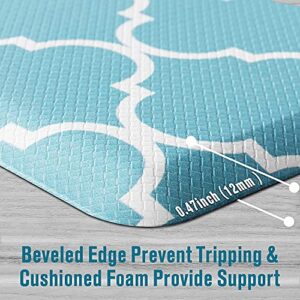 Carvapet Kitchen Mat Cushioned Anti-Fatigue Comfort Standing Mat Waterproof Non-Slip Kitchen Mats and Rugs Quality PVC Ergonomic Foam Mat for Kitchen Office Laundry Moroccan Trellis,Teal,17.3"x39"