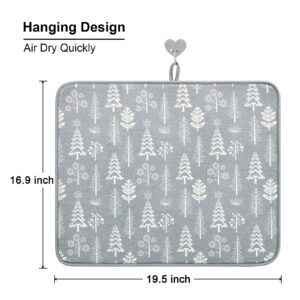 Christmas Tree Dish Drying Mats for Kitchen Counter by SUBEKYU, Microfiber Absorbent Dish Drainer/Rack Pads for Sink, 19.5 by 15.8 inches, Set of 2, Grey