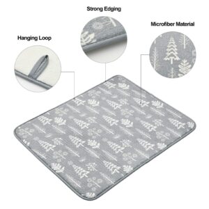 Christmas Tree Dish Drying Mats for Kitchen Counter by SUBEKYU, Microfiber Absorbent Dish Drainer/Rack Pads for Sink, 19.5 by 15.8 inches, Set of 2, Grey