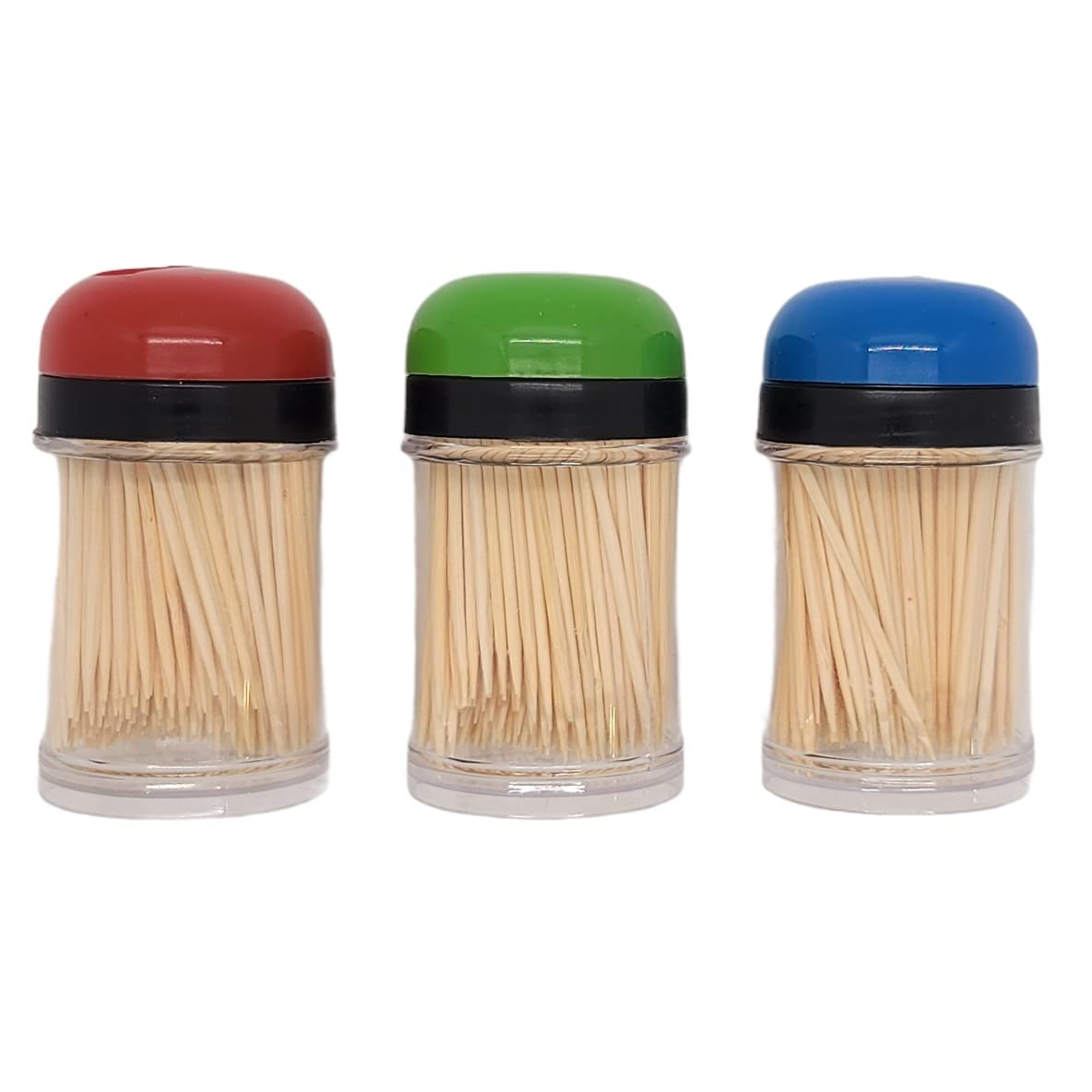 Handy Housewares 3-pack Toothpick Storage Containers with Dispenser Lids - Includes 300 Natural Wood Toothpicks (One 3-pack)