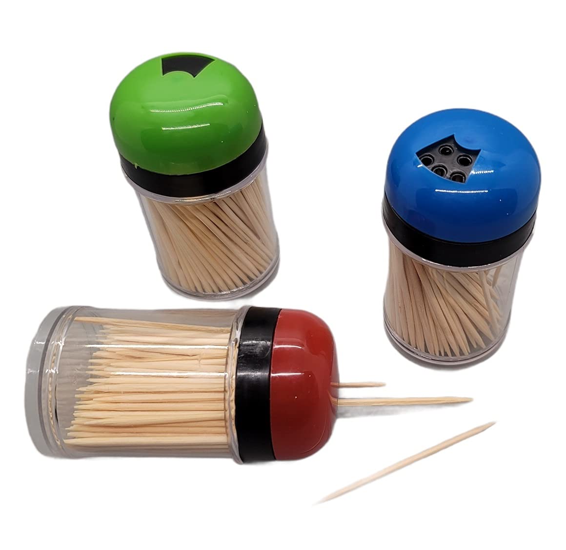 Handy Housewares 3-pack Toothpick Storage Containers with Dispenser Lids - Includes 300 Natural Wood Toothpicks (One 3-pack)