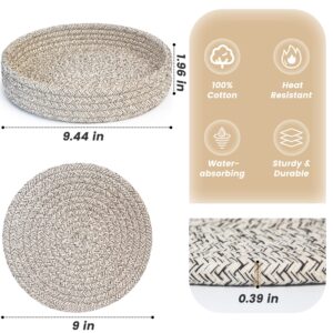 AmapleL 9 Inches Trivets for Hot Dishes, Trivets (Set of 4) for Hot Pots and Pans Holder + 1 Pack Kitchen Storage Basket, 100% Cotton Round Hot Pads - Table Mats - Coasters, Table Heat Protector Pad