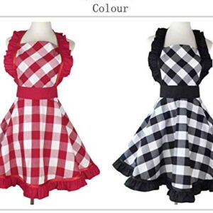 Hyzrz Lovely Retro Aprons for Women with Pocket Cotton Cooking Mother's Day Apron Dress Gift (Red Grid)