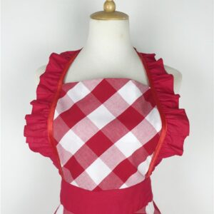 Hyzrz Lovely Retro Aprons for Women with Pocket Cotton Cooking Mother's Day Apron Dress Gift (Red Grid)