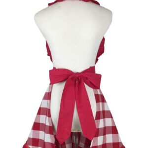 Hyzrz Lovely Retro Aprons for Women with Pocket Cotton Cooking Mother's Day Apron Dress Gift (Red Grid)