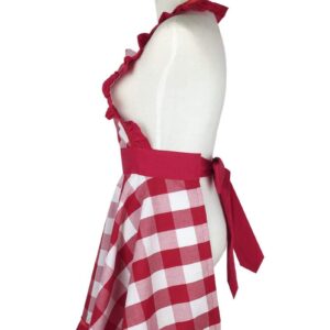 Hyzrz Lovely Retro Aprons for Women with Pocket Cotton Cooking Mother's Day Apron Dress Gift (Red Grid)