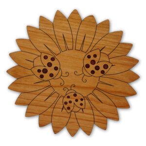 ladybugs on a sunflower trivet - hand crafted in the usa from solid cherry hardwood (7.5" diameters ladybug trivet)