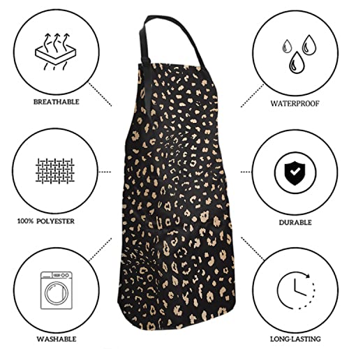 Sweetshow Leopard Print Apron Animal Aprons for Women Nail Tech Apron With 2 Pockets Adjustable Neck Aprons For Home Kitchen Bbq Grill Bistro Apron Women Men