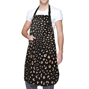 Sweetshow Leopard Print Apron Animal Aprons for Women Nail Tech Apron With 2 Pockets Adjustable Neck Aprons For Home Kitchen Bbq Grill Bistro Apron Women Men