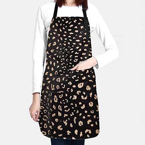 Sweetshow Leopard Print Apron Animal Aprons for Women Nail Tech Apron With 2 Pockets Adjustable Neck Aprons For Home Kitchen Bbq Grill Bistro Apron Women Men