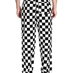 Men’s Black and White Checkerboard Print Chef Pants with Elastic Waist Drawstring Baggy Chef Uniforms BigPlaid M