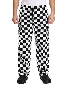 men’s black and white checkerboard print chef pants with elastic waist drawstring baggy chef uniforms bigplaid m