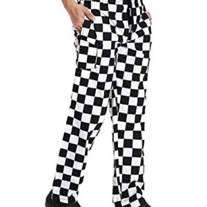 Men’s Black and White Checkerboard Print Chef Pants with Elastic Waist Drawstring Baggy Chef Uniforms BigPlaid M