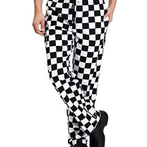 Men’s Black and White Checkerboard Print Chef Pants with Elastic Waist Drawstring Baggy Chef Uniforms BigPlaid M