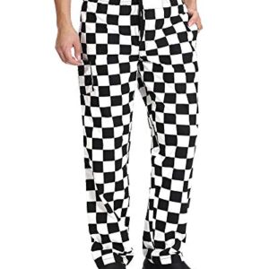 Men’s Black and White Checkerboard Print Chef Pants with Elastic Waist Drawstring Baggy Chef Uniforms BigPlaid M