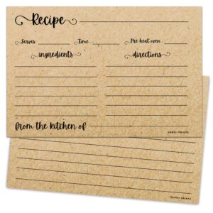 herzii prints double sided recipe cards 3x5 inches, 50 counts durable easy typing - minimal modern (kraft)