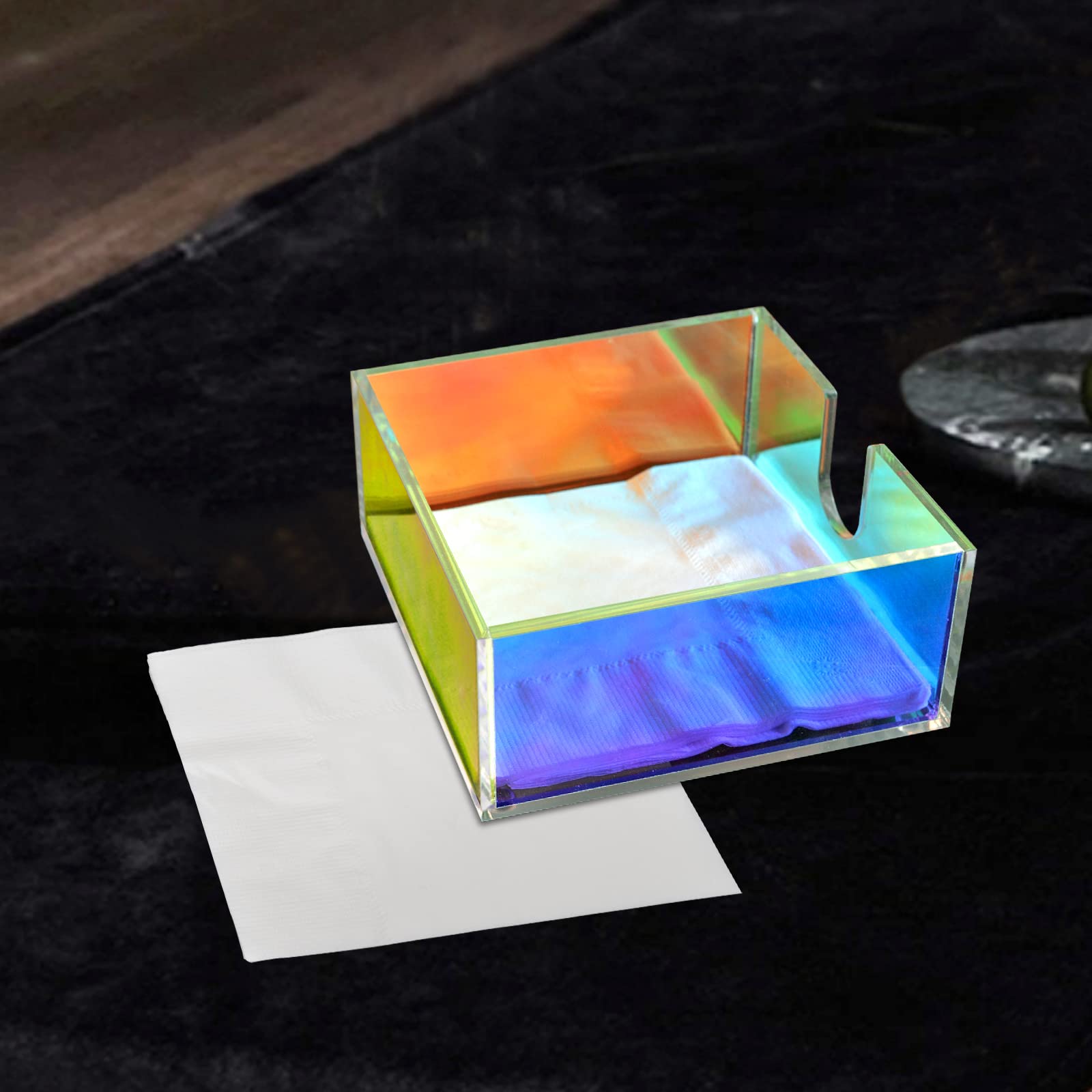 Numola Napkin Holder, Acrylic Cocktail Napkin Holder Multicoloured, Decorative Napkin Caddy Beverages Napkin Dispenser for Kitchen Tables, Bathroom, Bar, Wedding, Party, Mother's day Gift, 5.2"x5.2"