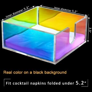 Numola Napkin Holder, Acrylic Cocktail Napkin Holder Multicoloured, Decorative Napkin Caddy Beverages Napkin Dispenser for Kitchen Tables, Bathroom, Bar, Wedding, Party, Mother's day Gift, 5.2"x5.2"