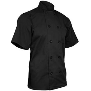 chefscloset black short sleeve button chef coat/jacket - unisex - small