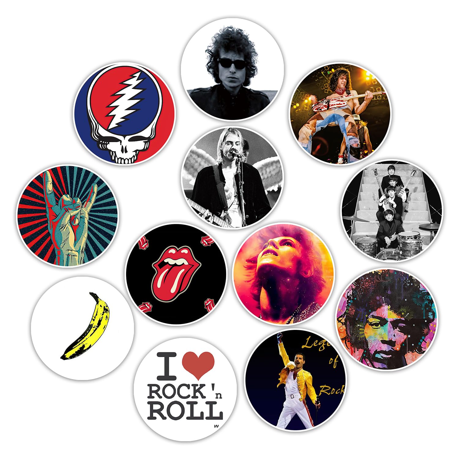 Moriso Rock Band Magnets (12 Pcs). Gifts Merch Album Cover Decoartions Funny Marble Crystal Sticker Decal Fridge Locker Metal Magnet Flexible Reuseable Magnetic Decor Teens