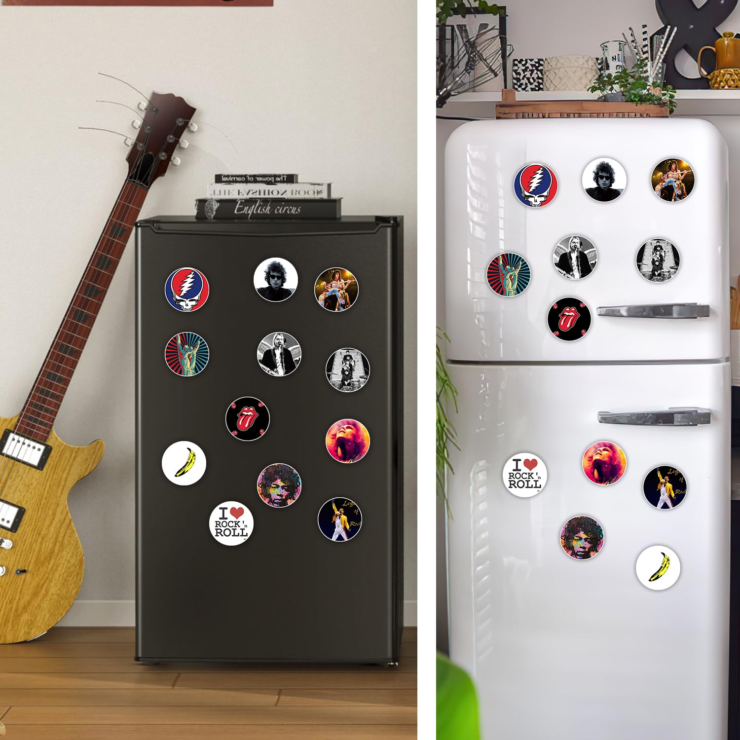 Moriso Rock Band Magnets (12 Pcs). Gifts Merch Album Cover Decoartions Funny Marble Crystal Sticker Decal Fridge Locker Metal Magnet Flexible Reuseable Magnetic Decor Teens