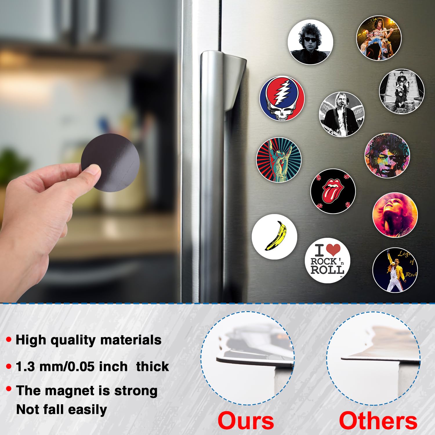 Moriso Rock Band Magnets (12 Pcs). Gifts Merch Album Cover Decoartions Funny Marble Crystal Sticker Decal Fridge Locker Metal Magnet Flexible Reuseable Magnetic Decor Teens