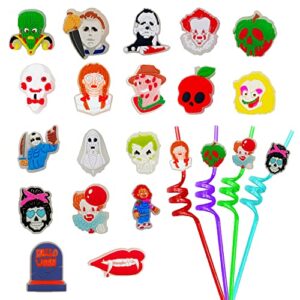 18pcs halloween straw toppers glowing cartoon charms cute ghosts skull straw tips for halloween party pvc straw decoration(suitable for3-6mm/0.11-0.23in straw)…