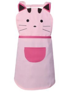 love potato cute girls kids toddler cartoom cat embroidered apron cotton children apron chef kitchen cooking baking apron for kids 2-4 years old (pink)
