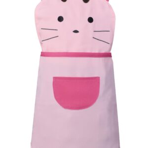 Love Potato Cute Girls Kids Toddler Cartoom Cat Embroidered Apron Cotton Children Apron Chef Kitchen Cooking Baking Apron for Kids 2-4 Years Old (Pink)