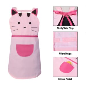 Love Potato Cute Girls Kids Toddler Cartoom Cat Embroidered Apron Cotton Children Apron Chef Kitchen Cooking Baking Apron for Kids 2-4 Years Old (Pink)