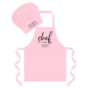 lush + luxe personalized kids chef hat and apron set. kids apron for boys and girls. custom apron for kids. chef gifts. personalized apron for kids cooking. (pink, 4-7 years (m))
