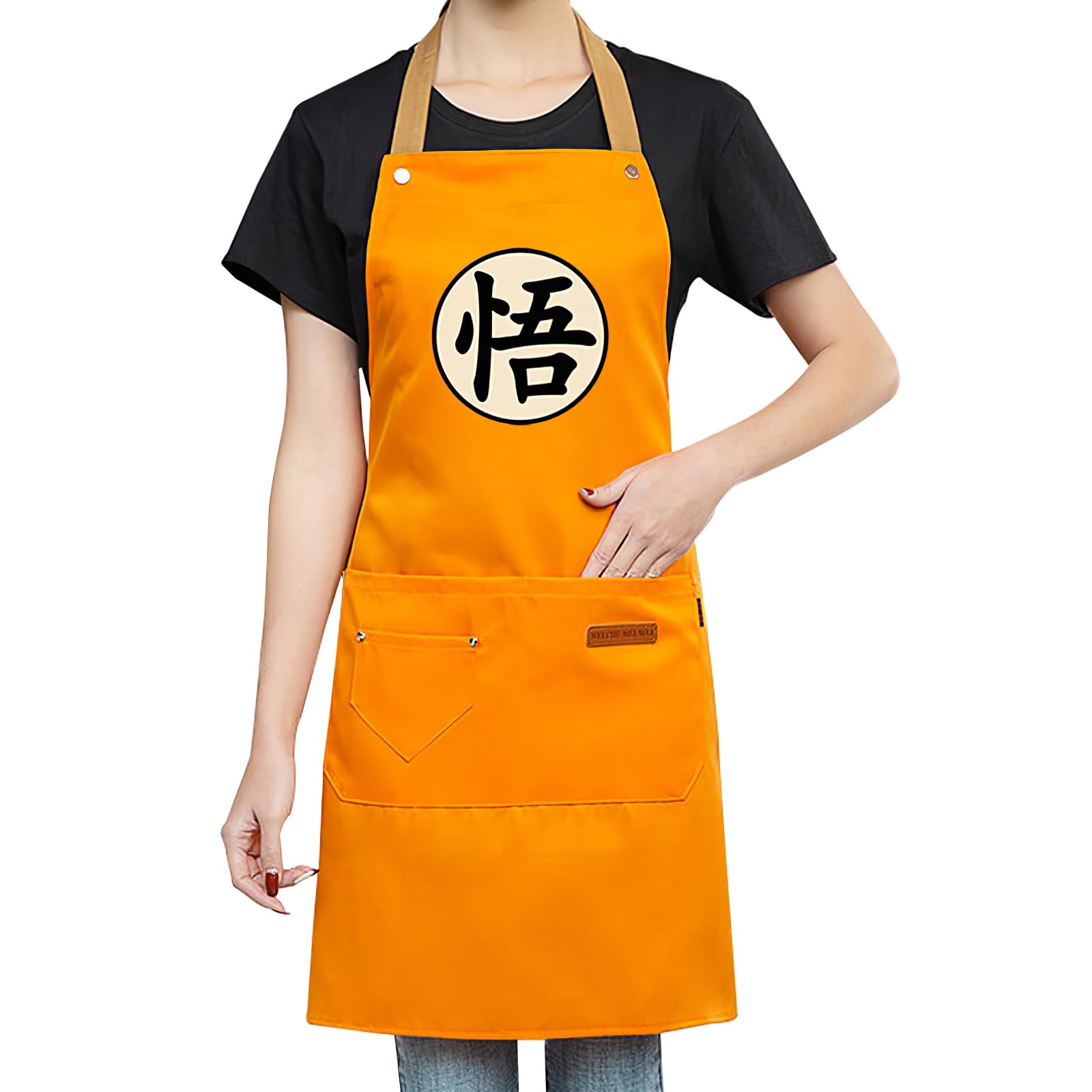 Aiabaleaft Anime Cartoon Apron Water Stain Resistant Orange Chef Cooking Kitchen BBQ Work Aprons with Pockets for Men Women