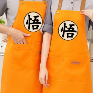 Aiabaleaft Anime Cartoon Apron Water Stain Resistant Orange Chef Cooking Kitchen BBQ Work Aprons with Pockets for Men Women