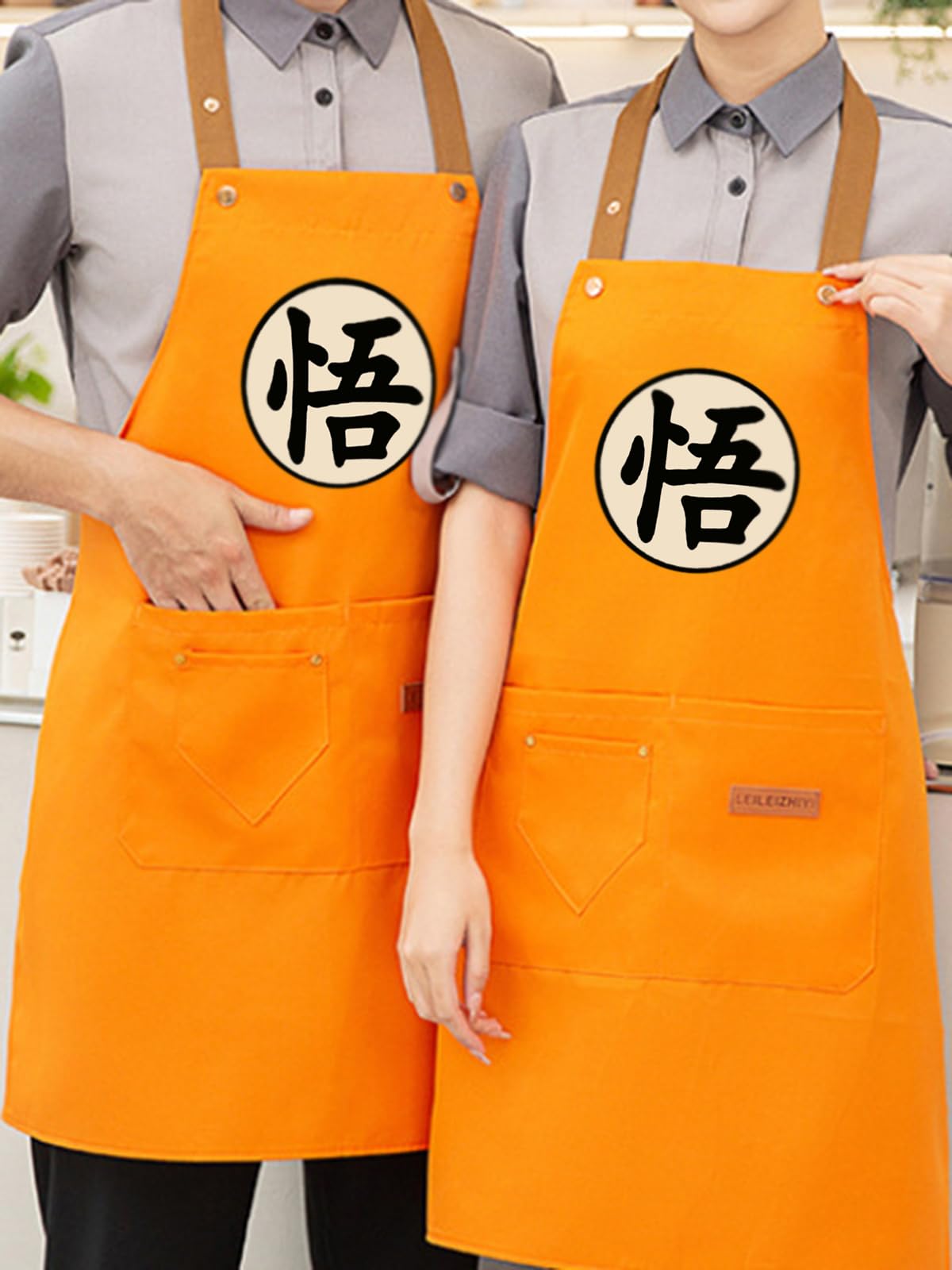 Aiabaleaft Anime Cartoon Apron Water Stain Resistant Orange Chef Cooking Kitchen BBQ Work Aprons with Pockets for Men Women