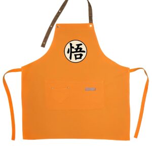 Aiabaleaft Anime Cartoon Apron Water Stain Resistant Orange Chef Cooking Kitchen BBQ Work Aprons with Pockets for Men Women