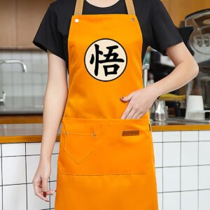 Aiabaleaft Anime Cartoon Apron Water Stain Resistant Orange Chef Cooking Kitchen BBQ Work Aprons with Pockets for Men Women