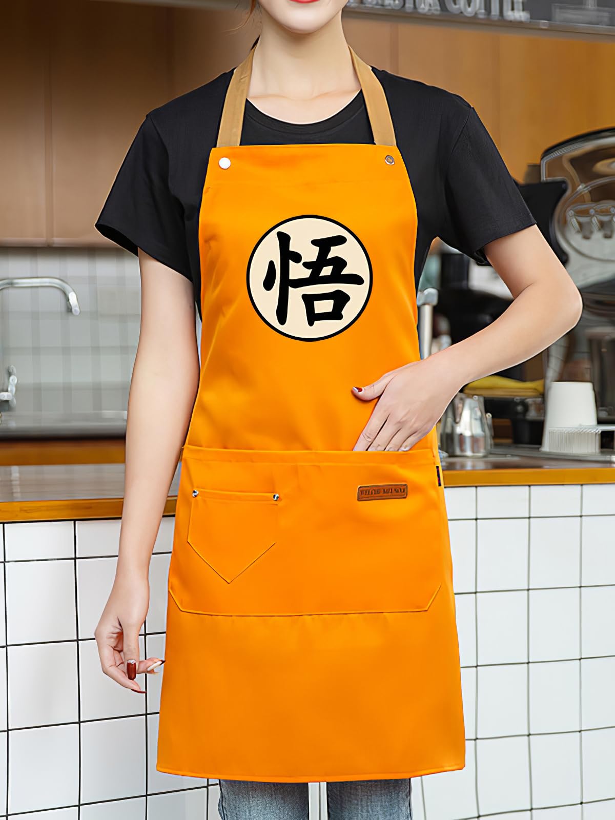 Aiabaleaft Anime Cartoon Apron Water Stain Resistant Orange Chef Cooking Kitchen BBQ Work Aprons with Pockets for Men Women