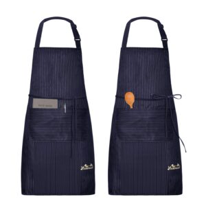 viedouce 2 packs aprons cooking kitchen waterproof,adjustable chef apron with 2 pockets for home,restaurant,craft,garden,bbq,school,coffee house,apron for men women. (stripe navy)