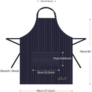 Viedouce 2 Packs Aprons Cooking Kitchen Waterproof,Adjustable Chef Apron with 2 Pockets for Home,Restaurant,Craft,Garden,BBQ,School,Coffee House,Apron for Men Women. (Stripe Navy)