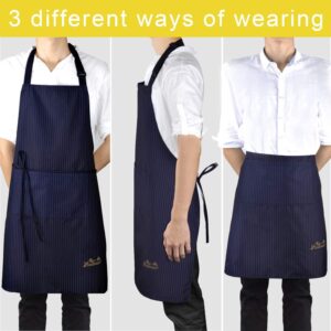 Viedouce 2 Packs Aprons Cooking Kitchen Waterproof,Adjustable Chef Apron with 2 Pockets for Home,Restaurant,Craft,Garden,BBQ,School,Coffee House,Apron for Men Women. (Stripe Navy)