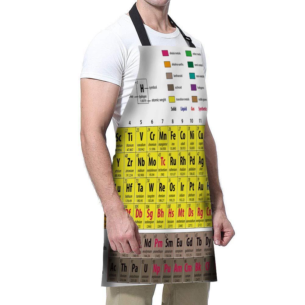 SSOIU Chemistry Cooking Apron, Periodic Table Of Elements Chemistry Student Educational Science Kitchen Apron For Baking/BBQ Men Women Unisex Waterproof 31X27 Inches