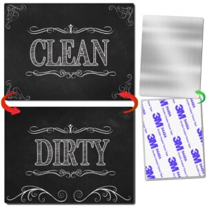 KIWE HOME Reversible Double Sided Dishwasher Magnet. Clean Dirty Flexible Flip 3x4 inch Big Size Flipside Black and White Chalkboard Curve Design Perfect Kitchen Addition Premium Flip Sign Indicator