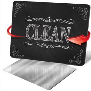KIWE HOME Reversible Double Sided Dishwasher Magnet. Clean Dirty Flexible Flip 3x4 inch Big Size Flipside Black and White Chalkboard Curve Design Perfect Kitchen Addition Premium Flip Sign Indicator