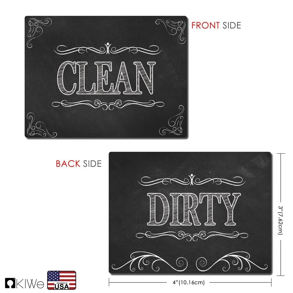 KIWE HOME Reversible Double Sided Dishwasher Magnet. Clean Dirty Flexible Flip 3x4 inch Big Size Flipside Black and White Chalkboard Curve Design Perfect Kitchen Addition Premium Flip Sign Indicator