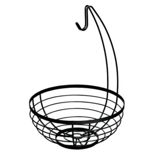 InterDesign Austin Metal Wire Fruit Bowl with Hanger Centerpiece for Kitchen and Dining Room Countertops, Tables, Buffets, Refrigerators, 10.78" x 10.78" x 7.9", Matte Black