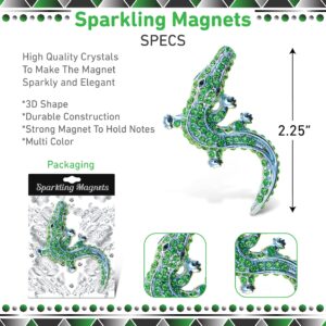 COTA Global Alligator Sparkling Refrigerator Magnet - Green & Silver Sparkling Rhinestones, Reptile Animal Magnet for Kitchen Door Fridge, Cool Home & Office Novelty Decor - 2.25 Inch