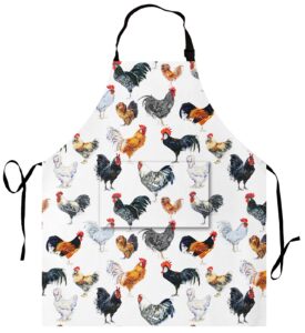 eeiveun kitchen apron rooster cockerel chicken farm pattern chef bib aprons for women men with long ties waterdrop oil resistant hostess apron for holidays grill cooking baking bbq